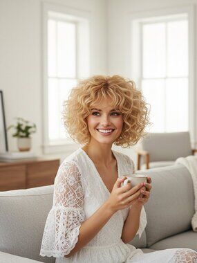 Bob Wigs Blonde Hair Short Curly Hair Bob Wig Center Parting